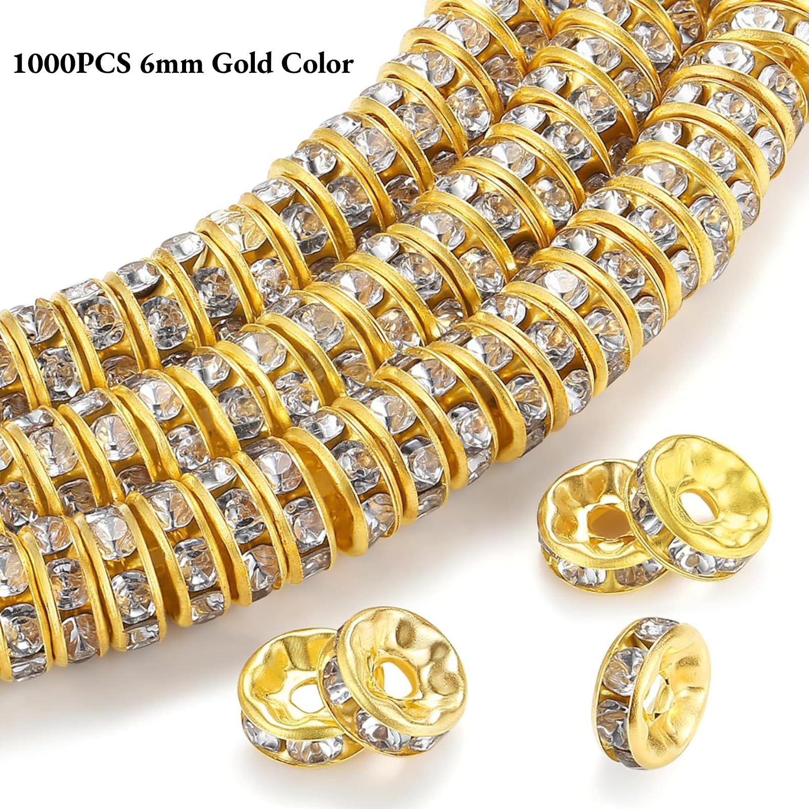 400Pcs 6mm Gold Sparkling Crystal Spacer Beads - Image 3
