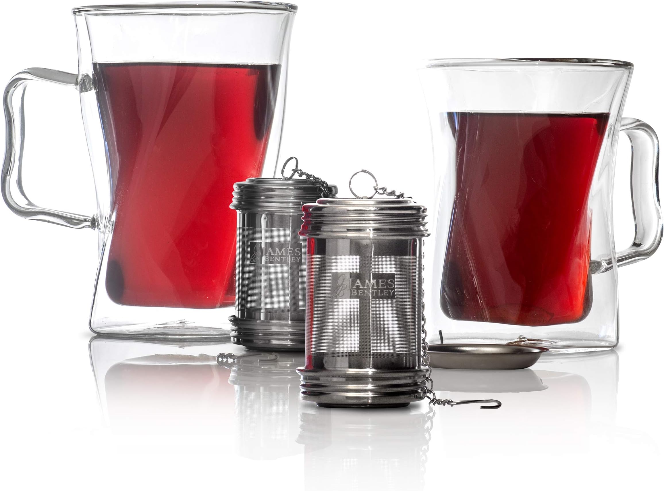 Double Wall Glass Tea Cup With Infuser, Keeps your drink hot,Tea Set,Coffee Cup,Tea Infuser Mug,2 Glass Mugs For Hot Beverages,Tea Infuser Cup,Great idea for Gifts for Women Silicon Lid & Infuser 12Oz