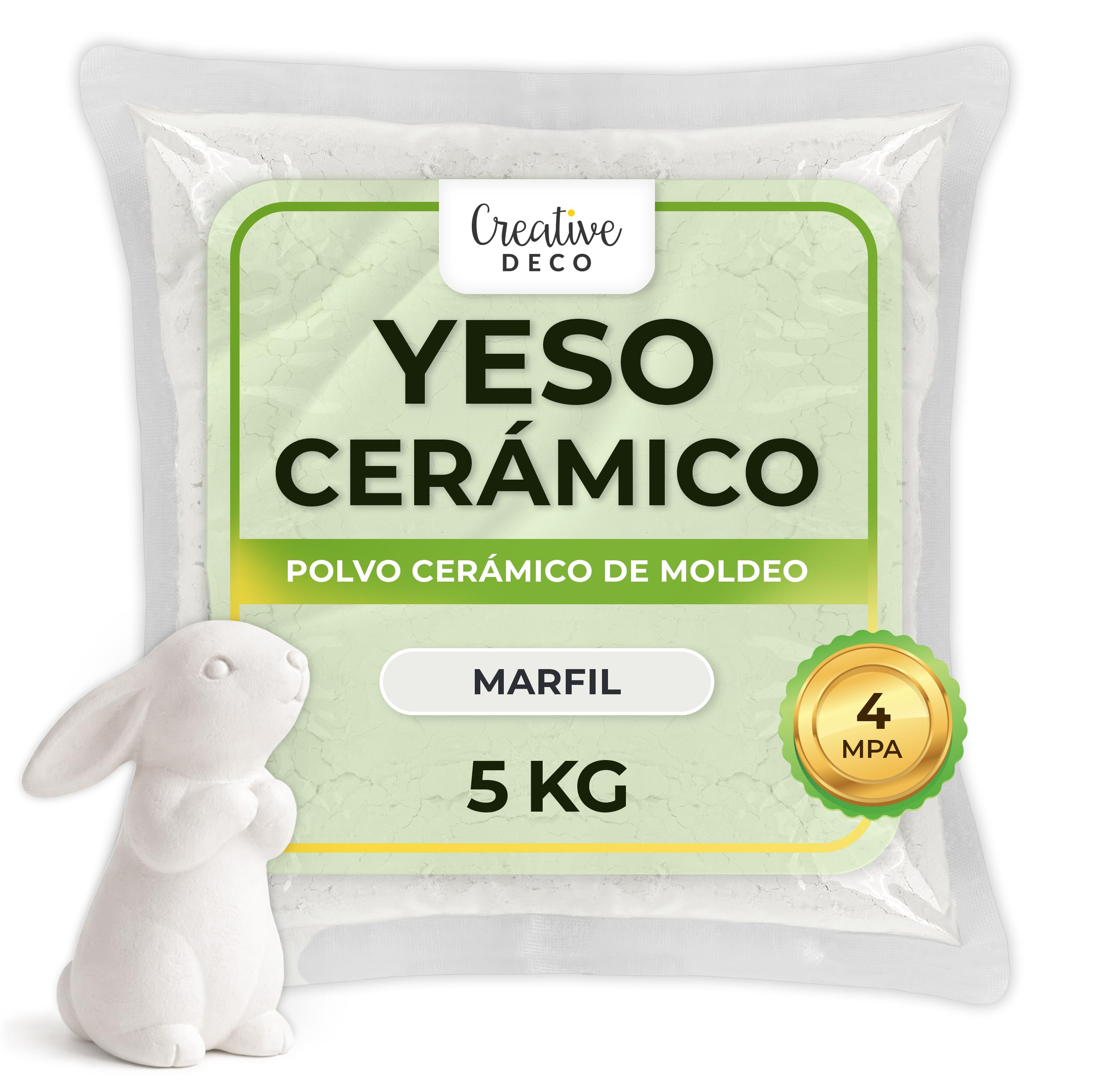 Creative Deco Yeso Cerámico en Polvo Blanco Marfil | 5 kg | Masa de Moldeo | Yeso para Modelar | Perfecto para Manualidades Artesanía Modelado Decoración Bricolaje Escultura | Secado Rápido