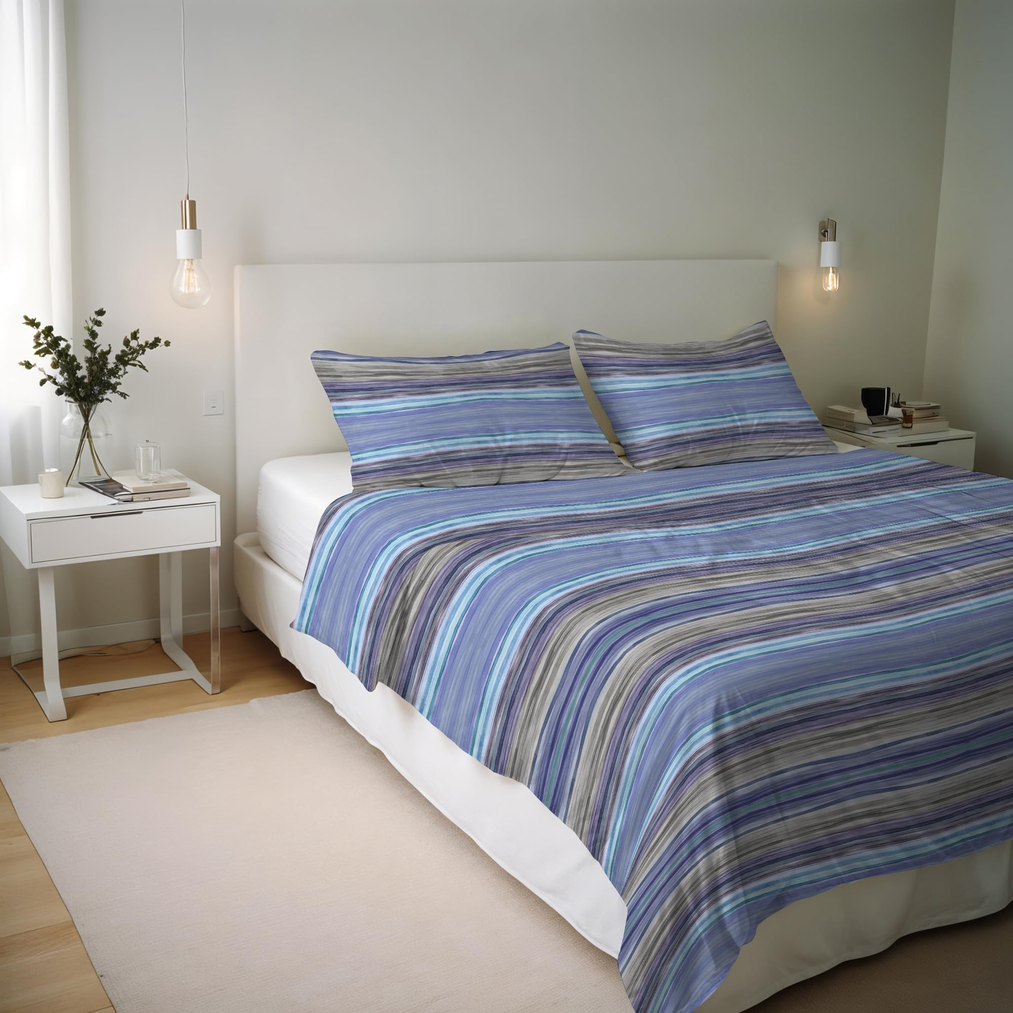 River Cotton Double Duvet Cover Set, Made in Italy – Duvet Cover Set – Duvet Cover 250 x 200 cm with Double Flap and 2 Pillow Cases (Double, Rio Blue)