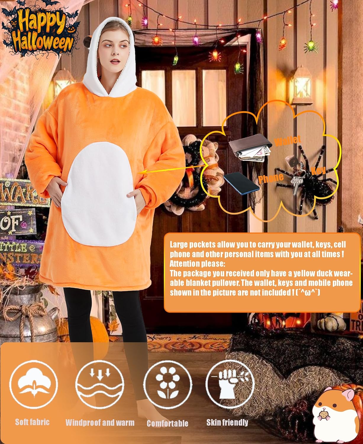 Lovemonster Unisex Animal Cosplay Hamster Pajamas Cozy Flannel Sherpa Pullover Adult Christmas Halloween Costume, Orange - Image 5