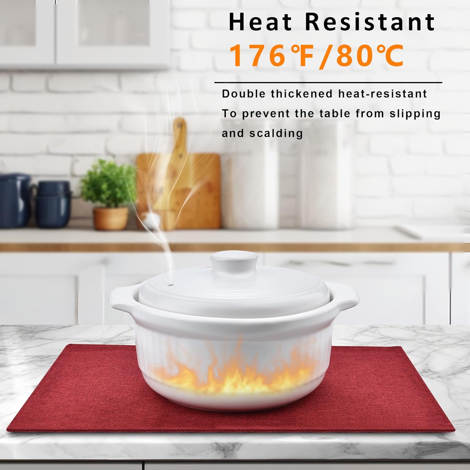 SLKQG Christmas Linen Fabric Placemats Set of 4 - Holiday Dining Table Mats for Festive Decor, Heat Resistant & Machine Washable, Place Mats for Dinner Parties, Xmas Gift for Home (4, Wine Red) - Image 2