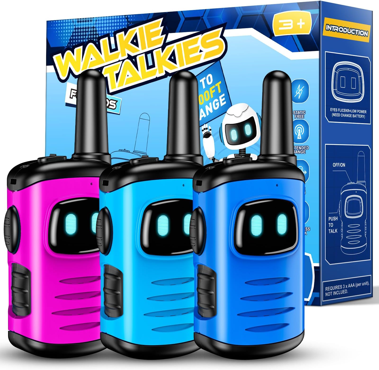 EUTOYZ Walkie Talkie 3 Packs, Toys for 3 4 5 6 Year Old Boy Girl Gift for 3-12 Year Olds Boys Toy Age 4-9 Walkie Talkie Kids Toys Age 5 6 7 Outdoor Toys Toddler Girls Birthday Presents