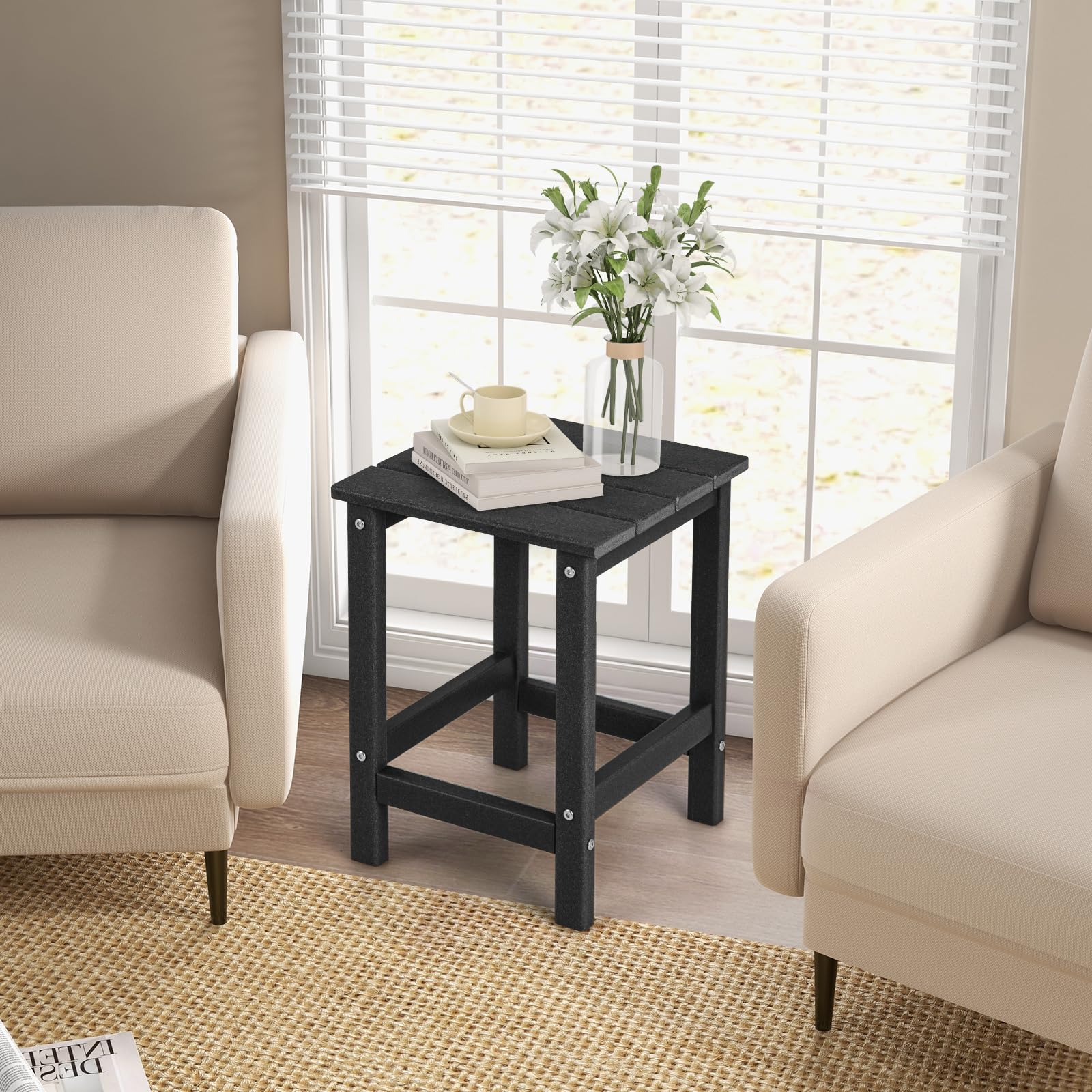 GOPLUS Mesa de jardín pequeña, mesa auxiliar para exteriores de HDPE, mesa de café, mesa de balcón, resistente a la intemperie, mesa de bistró, ahorra espacio para salón, dormitorio, terraza, patio y