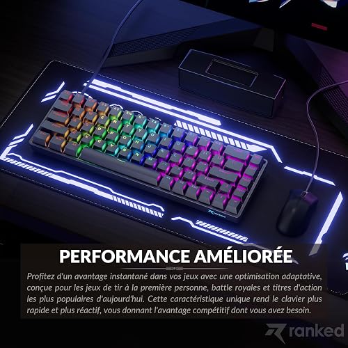 Ranked Master M65 HE 65% | Rapid Trigger Technologie | Clavier Gaming Mécanique Magnétique | 69 Touches RGB LED pour PC/Mac Gamer | Clavier Français & Belge (AZERTY) (Noir, Clear Switch) - 5