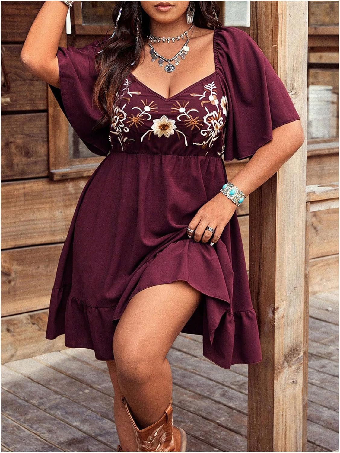 Verdusa Women's Plus Size Western Boho Floral Dress Cowgirl Country Concert Vacation Outfits Flowy Summer Dresses - Image 3