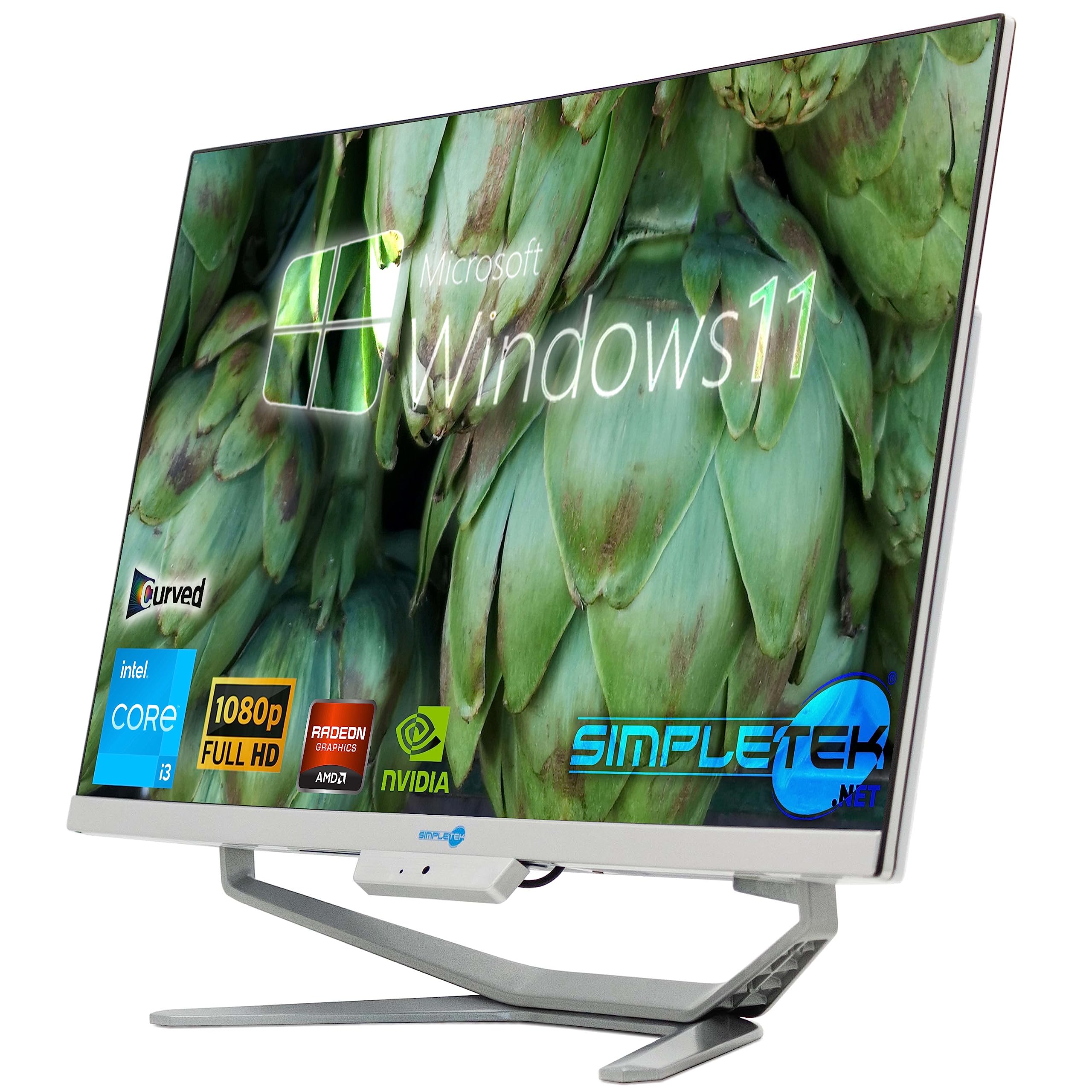 SIMPLETEK - PC All in One con Schermo Curvo 24" Core i3 | Windows 11 Pro | 8GB RAM SSD 240GB | Ideale per Ufficio, Scuola, Casa