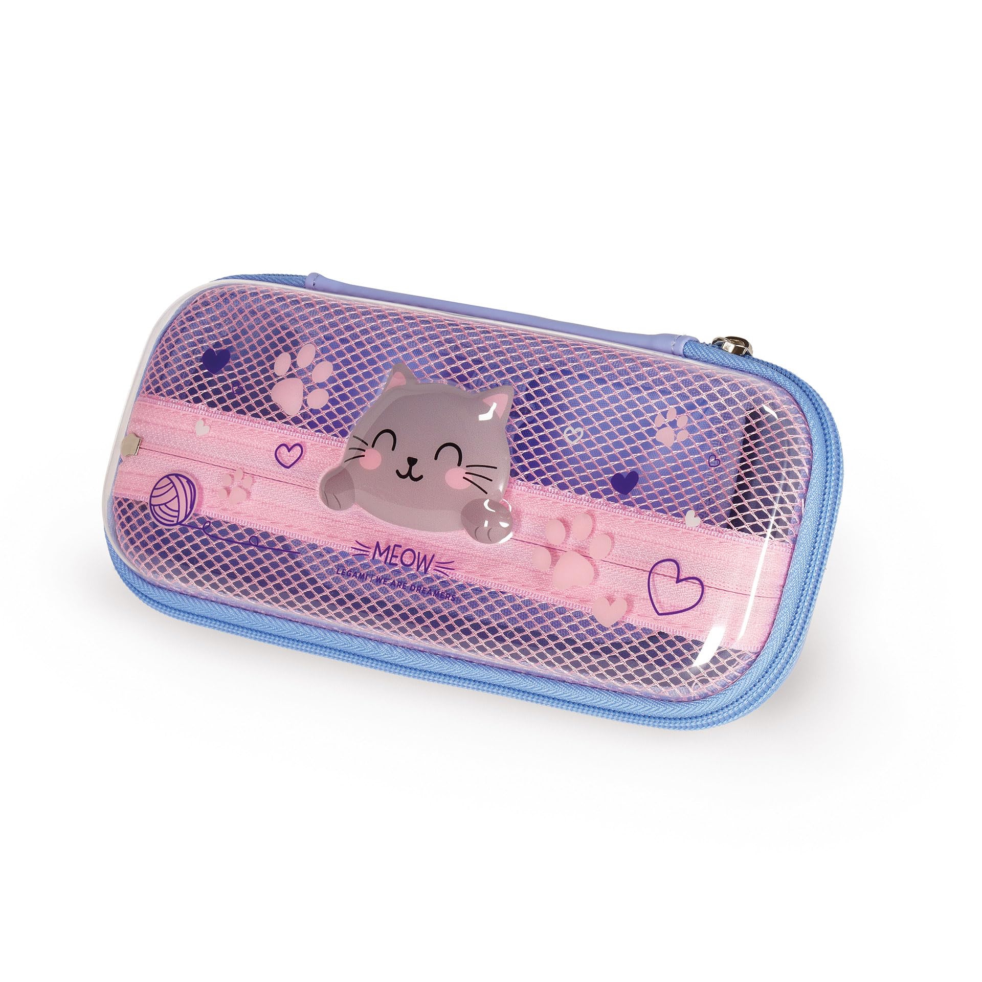 Legami - Piórnik Wonderwow z motywem Kitty, 2 przegródki i uchwyt na długopisy, wewnętrzna komora z tkaniny siatkowej, zamknięcie na zamek błyskawiczny, 23 x 11 x 5 cm