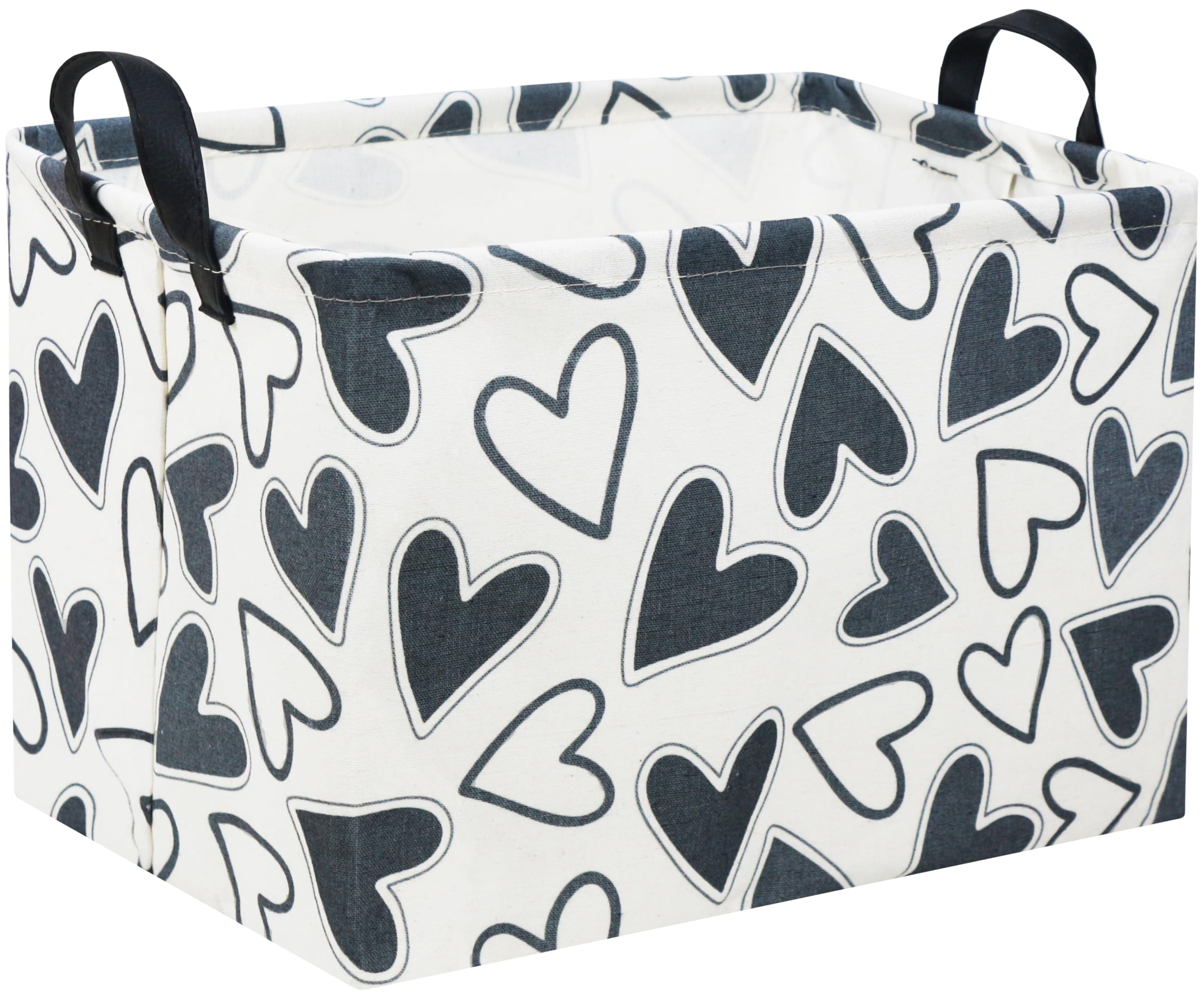 HIYAGON Rectangular Heart Basket Kids Storage Bin Basket Organizer Box Valentine Room Decor(Black Heart)