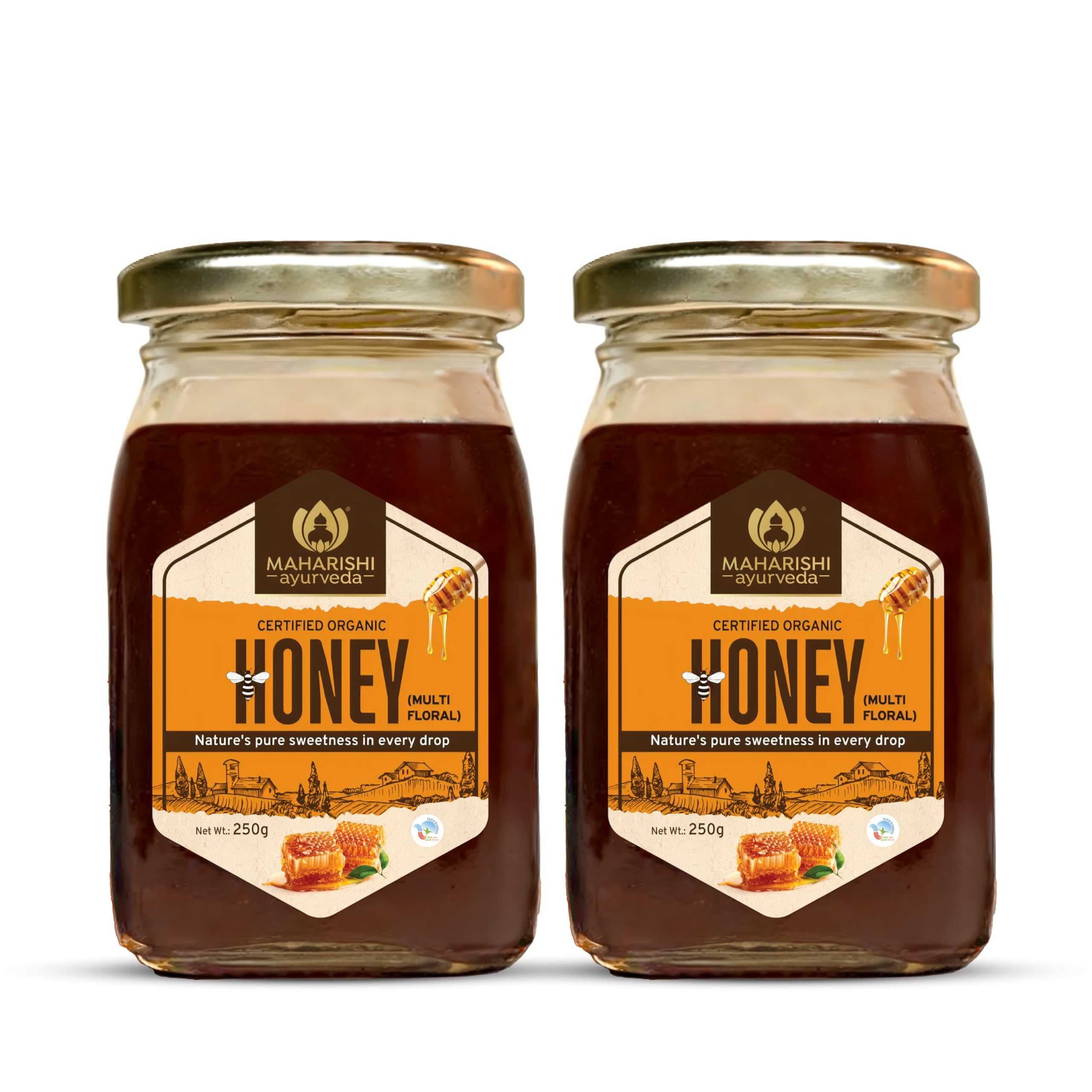 Maharishi Ayurveda Organic Certified Honey | Raw, Unprocessed Honey | Supports Digestion, Immunity & Natural Energy | 250 g (Glass Jar) Pack of 2