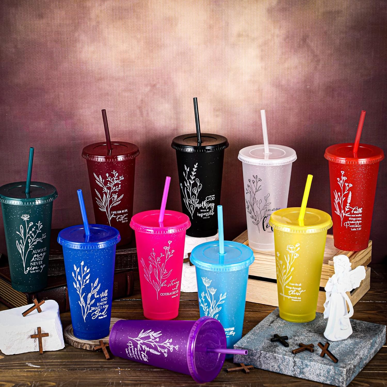 20 Pcs Christian Gift Bulk Christian Tumbler Plastic Bible Verse Scripture Cups Bulk 24oz Religious Church Coffee Cup for Sunday School Valentines Party Gift (Colorful) - Image 5