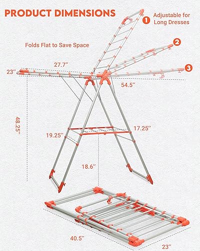 Miniatura 5 de Tendedero de secado de ropa de 2 niveles  Estante de secado de ropa plegable de altura ajustable con ganchos, diseño de metal resistente resistente