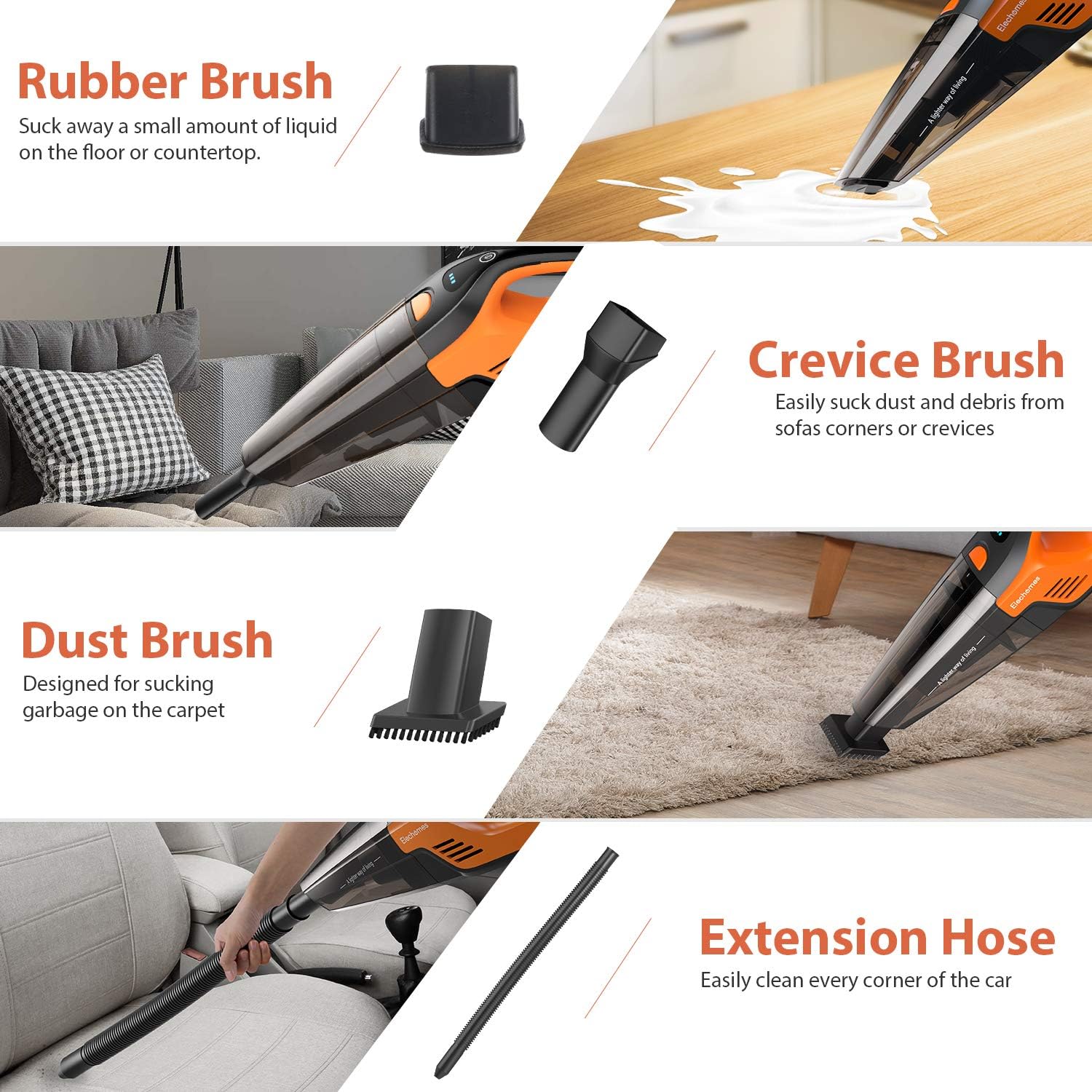 Elechomes 5-in-1 Handheld Vacuum Cordless & Stick Vacuum Cleaner, 7Kpa High Power Suction & Fast Charge Technology, Portable Hand Vacuum with Washable HEPA Filter for Home Car Pet Hair Cleaning