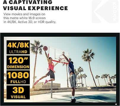 KODAK Projector Screen 120-Inch, Fixed Frame, 4K, Wall Mount