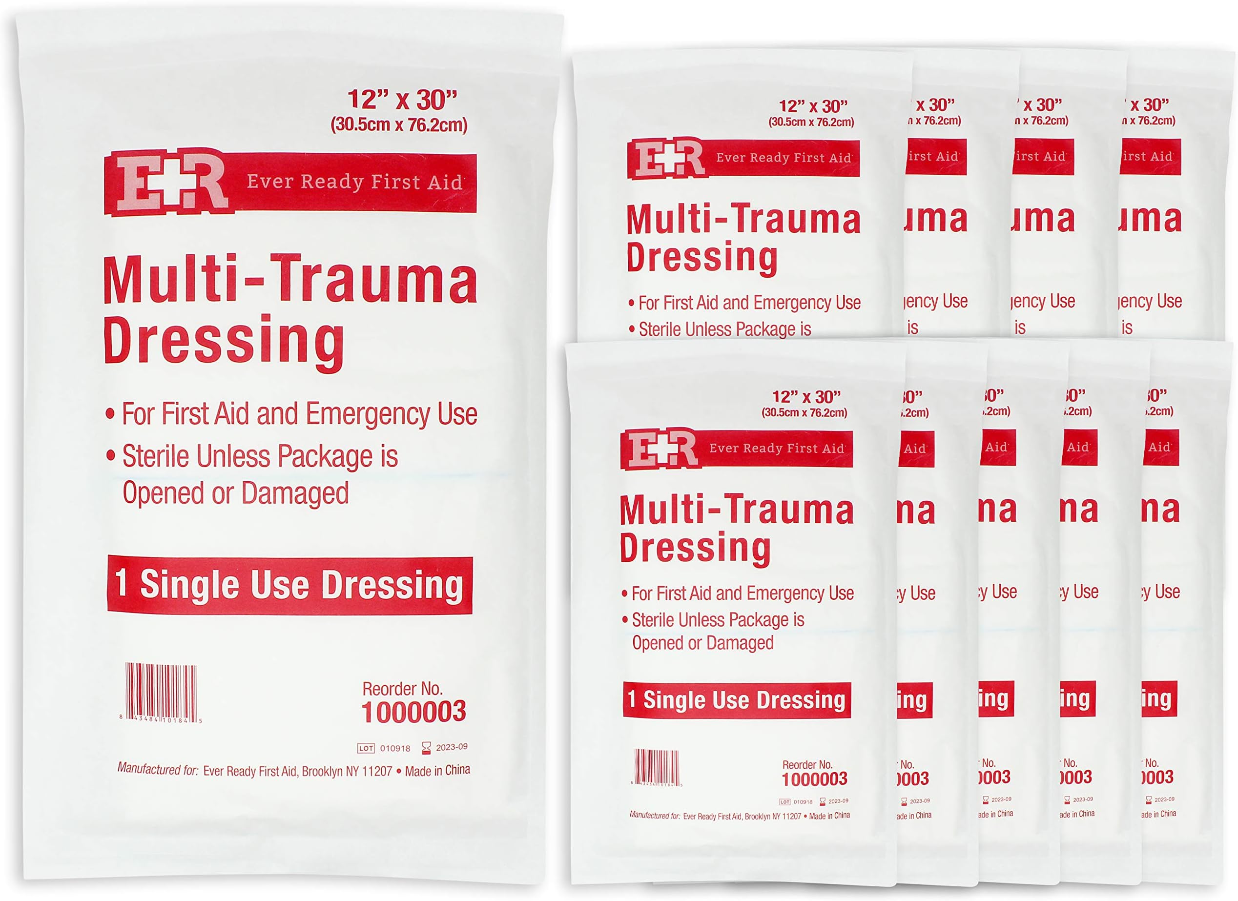 Ever Ready First Aid Multi-Trauma Sterile Non-Woven Dressing 12” x 30” - 10 Count