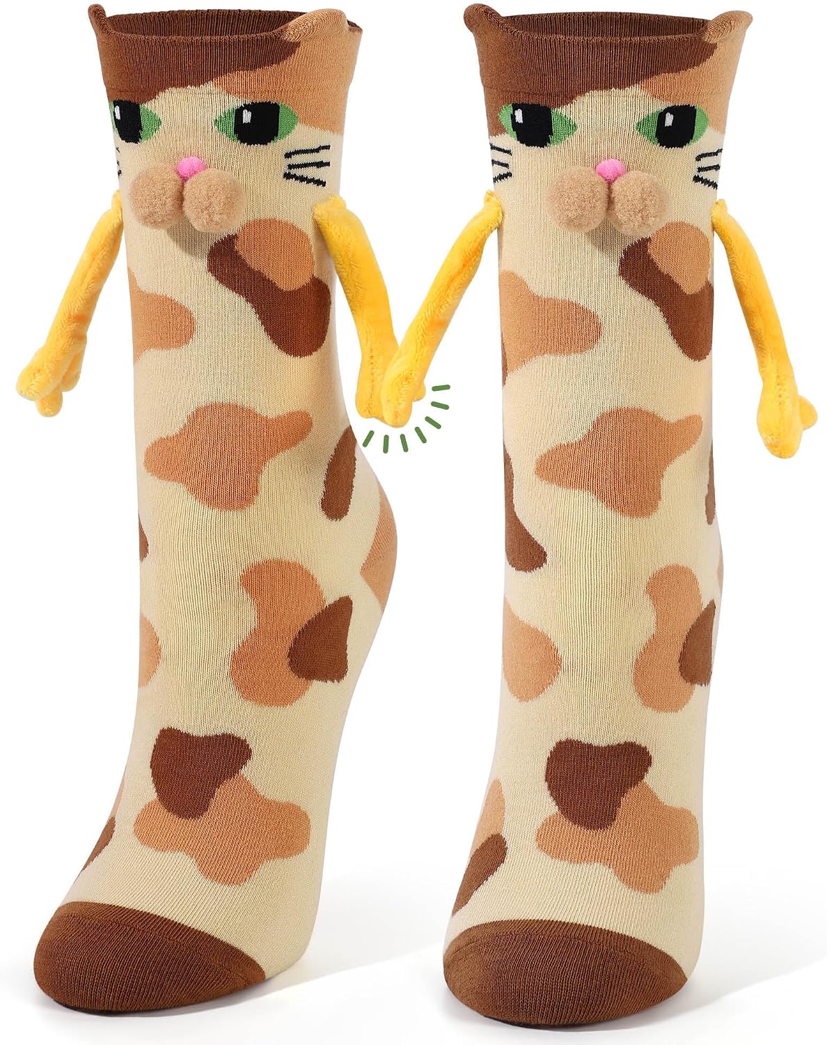 Funny Cat Magnetic Hand Holding Socks for Women Girls, Crazy Cute Animal Crew Socks with 3D Balls Gag Gifts