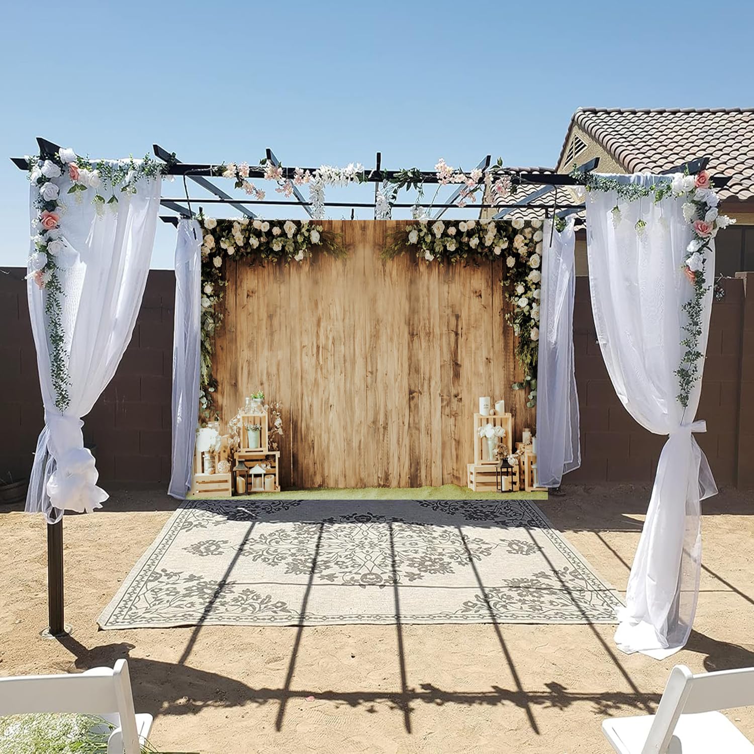 Hochzeitshintergrund, 30 x 160 cm, weiße Blumen, aus Holz, Junggesellinnenabschied, Fotohintergrund, Braut und Bräutigam, Verlobte Zeremonie, Jahrestag, Hochzeit, Mottoparty