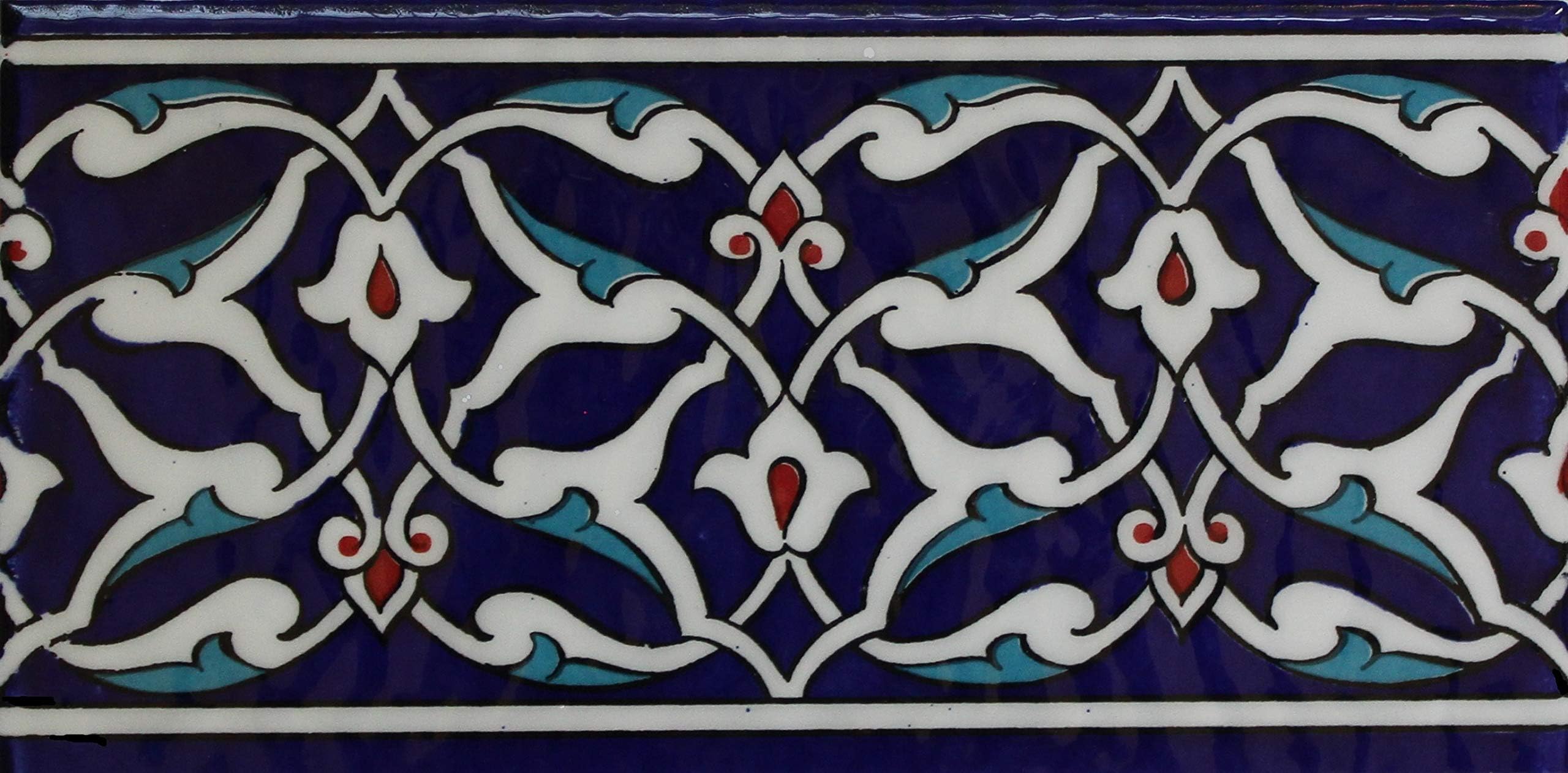 Turkish Iznik Floral Pattern 4" x 8" Ceramic Border Tile (1)