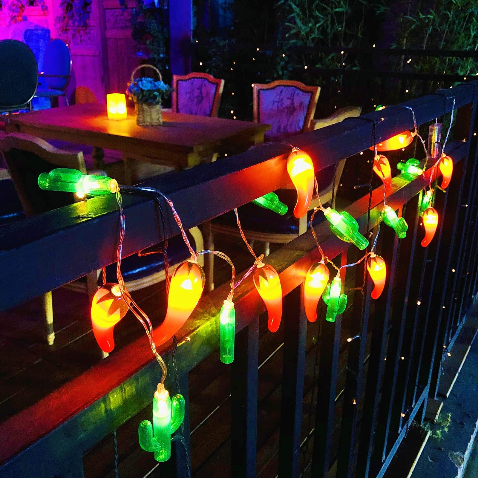 Chili and Cactus String Lights Battery Operated & USB Powered 3m 20 LED Fairy Lights Hanging Lights for Bedroom Christmas Party Patio Decor (Chili and Cactus)