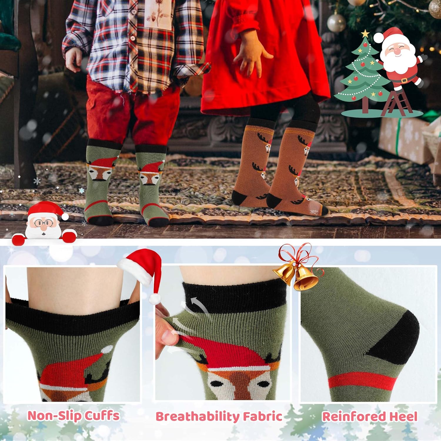 Merino Wool Ski Socks Kids 2 Pairs, Winter Warm Knee High Snowboarding Thermal Skating Socks for Boys Girls Toddlers - Image 6