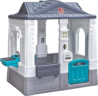 Step2 Neat & Tidy Cottage Kids Playhouse, Indoor/Outdoor Playset, Interactive Play with Sounds, Made of Durable Plastic, for Toddlers 1.5+ Years Old, Grey