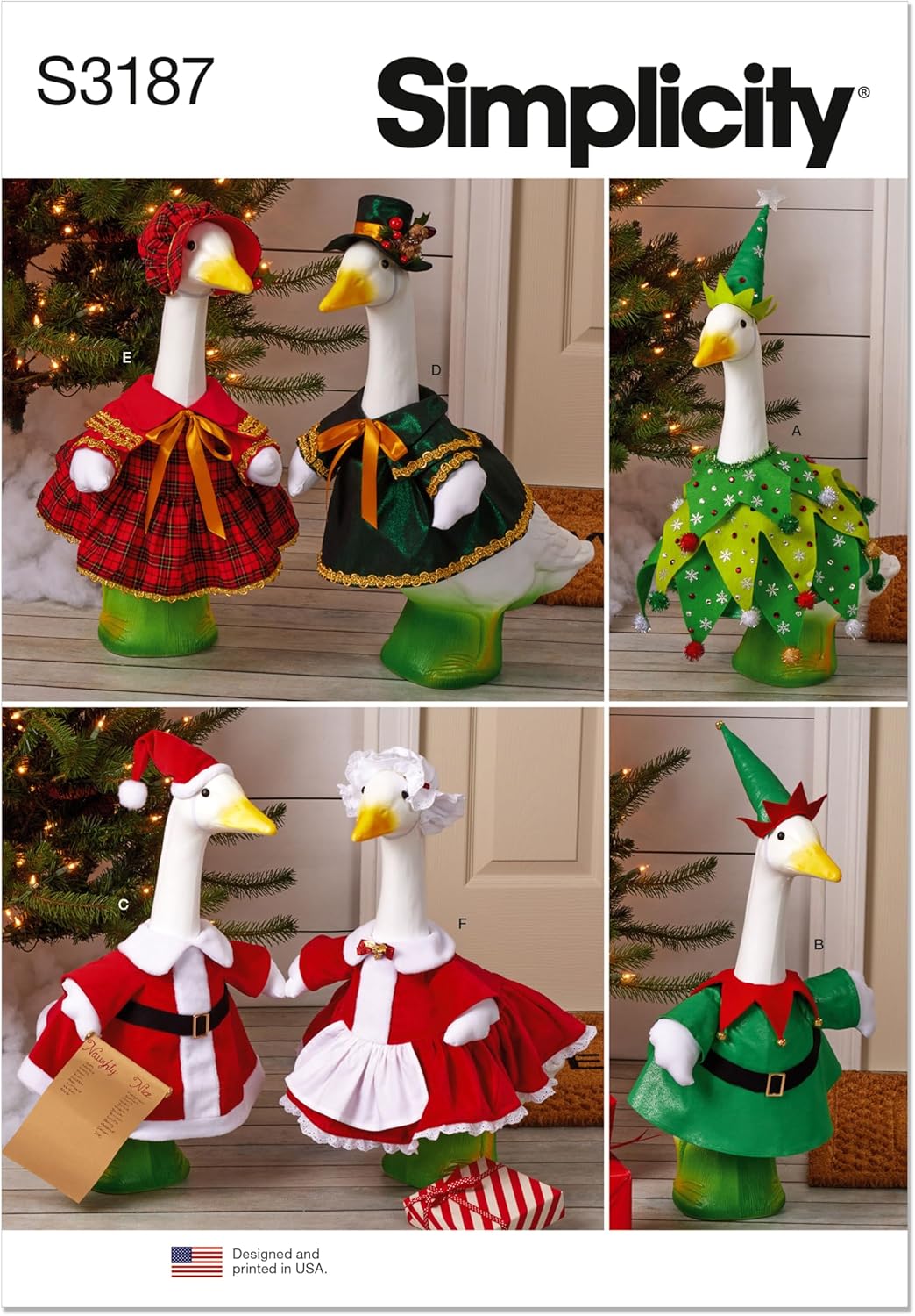 Simplicity SS3187OS Christmas Porch Geese Clothes Sewing Pattern Packet, Design Code S3187, One Size