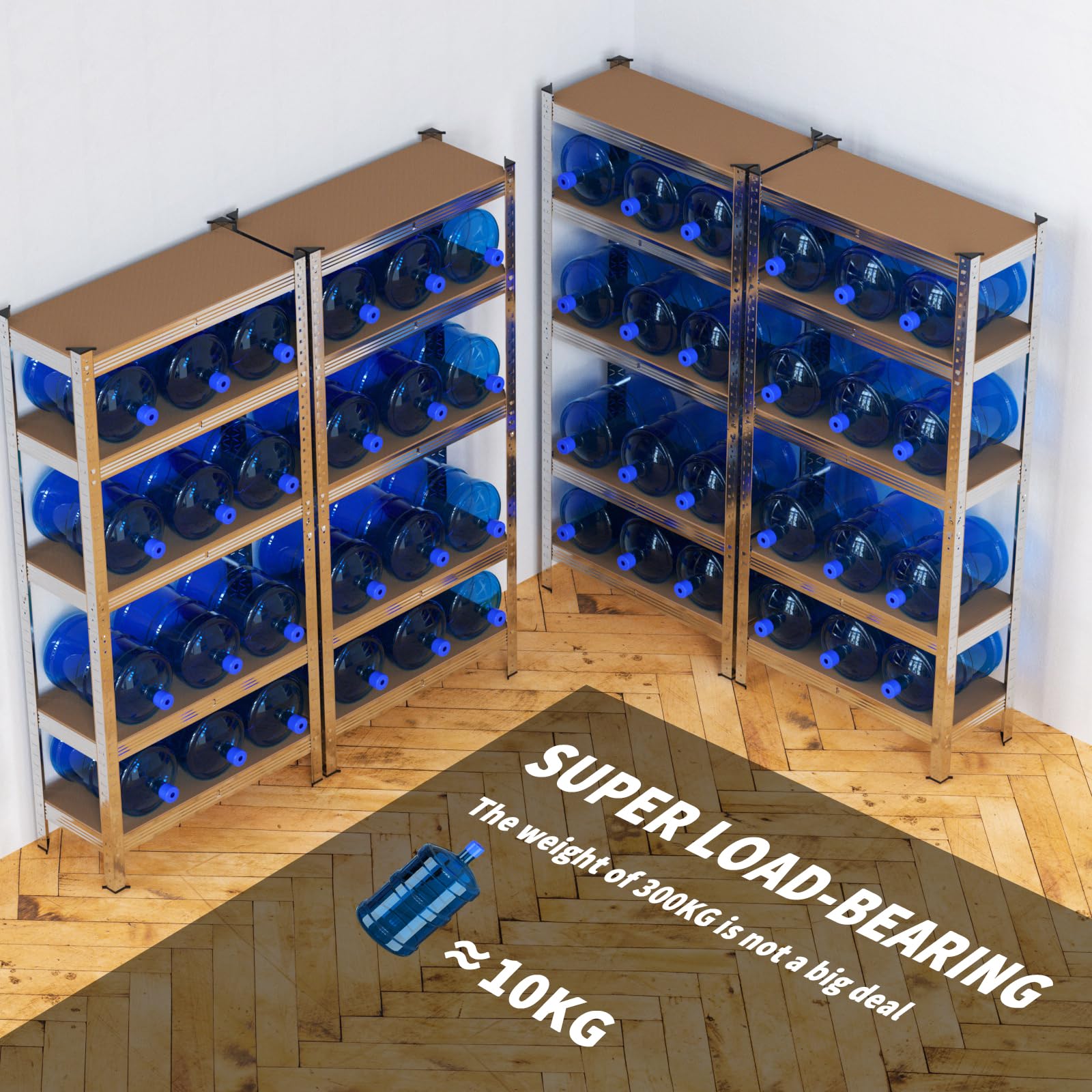 Estantería para cargas pesadas, juego de 2 unidades, 180 x 90 x 40 c, 5 placas de MDF, de metal, para sótano, de almacenamiento, de taller, de metal, soporta hasta 875 kg, 5 estantes ajustables,
