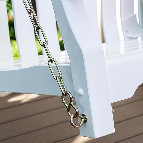 Miniatura 6 de Bonn - Columpio de madera de caoba, color blanco, columpio duradero para exteriores, patio, porche, jardín, cubierta, cómodo, resistente a la