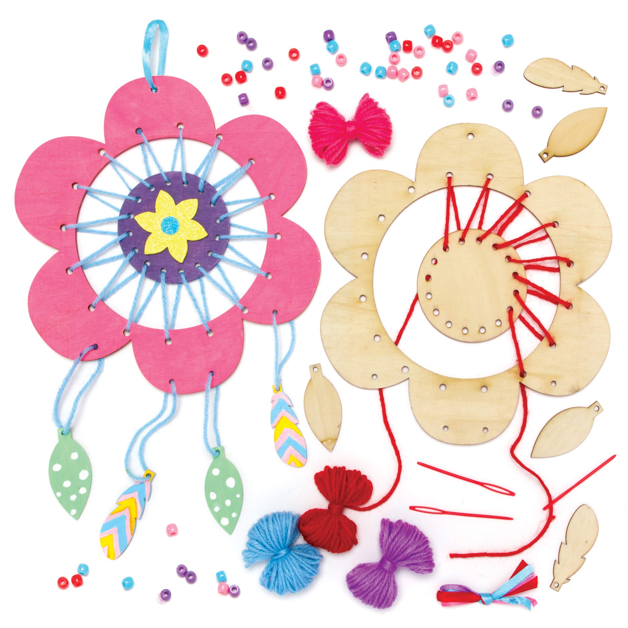 Baker Ross Flower Wooden Dreamcatchers - Pack of 4, Craft Kits for Kids (AX866)