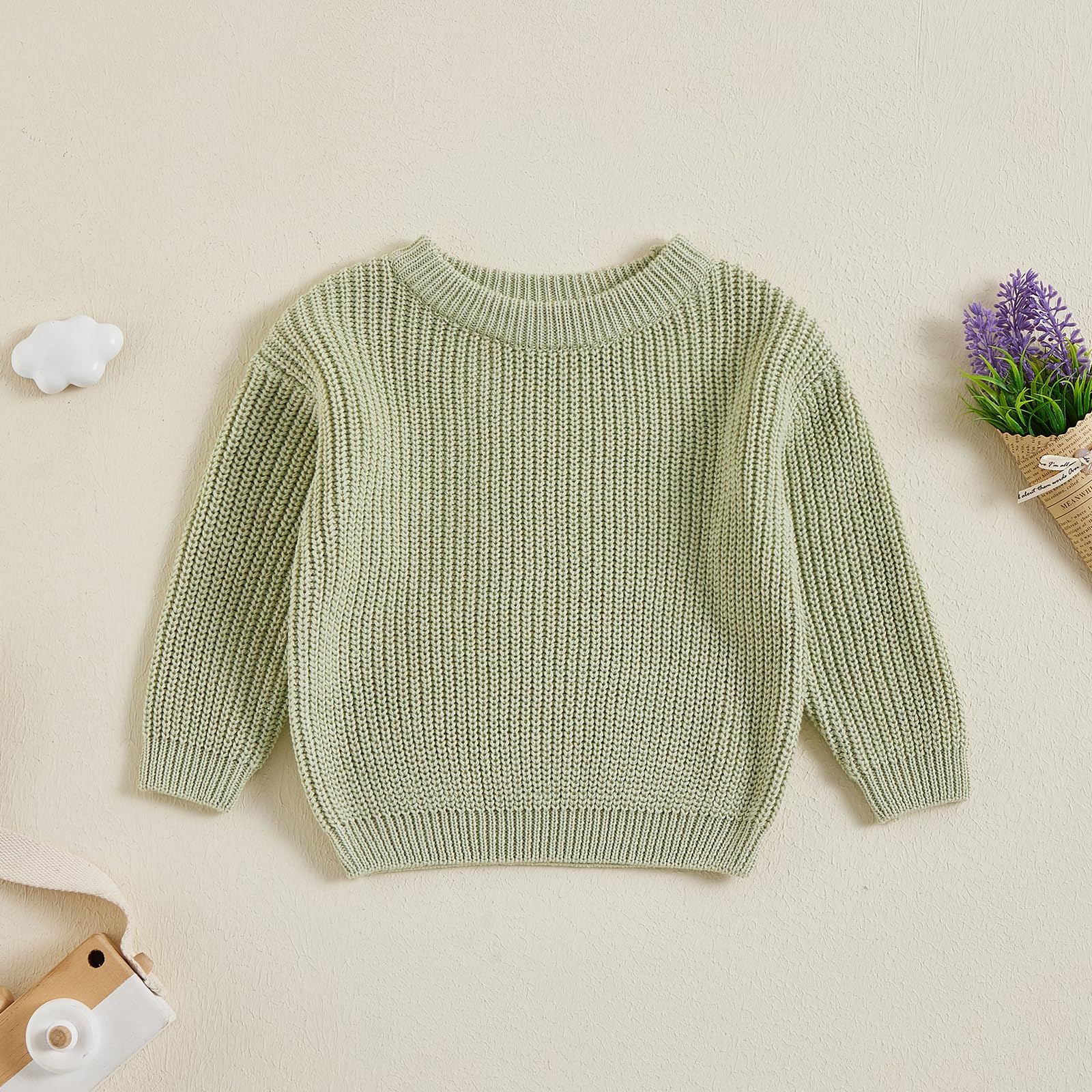 Qmlyev Newborn Toddler Baby Girl Boy Knit Sweater Round Neck Sweatshirt Long Sleeve Tops Pullover Fall Winter Clothes (Green, 2-3 Years)