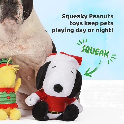 Miniatura 5 de Peanuts - Juego de 2 peluches de días feriados para perros de Snoopy y Woodstock con suéter y enredado en luces navideñas del cómic Peanuts,
