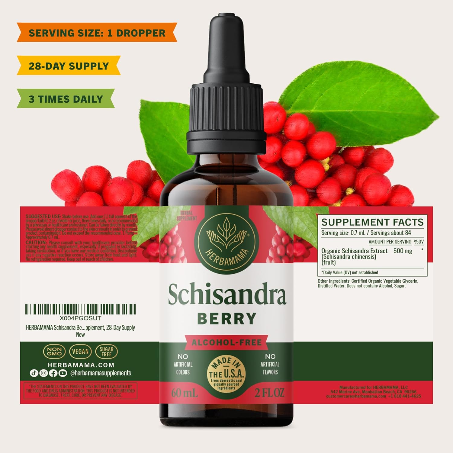 HERBAMAMA Schisandra Berry Tincture - Vegan Relaxation & Mood Support with Schisandra Chinensis Extract Drops - Non-GMO, Alcohol & Sugar-Free Liquid Calming Supplement, 28-Day Supply - Image 8