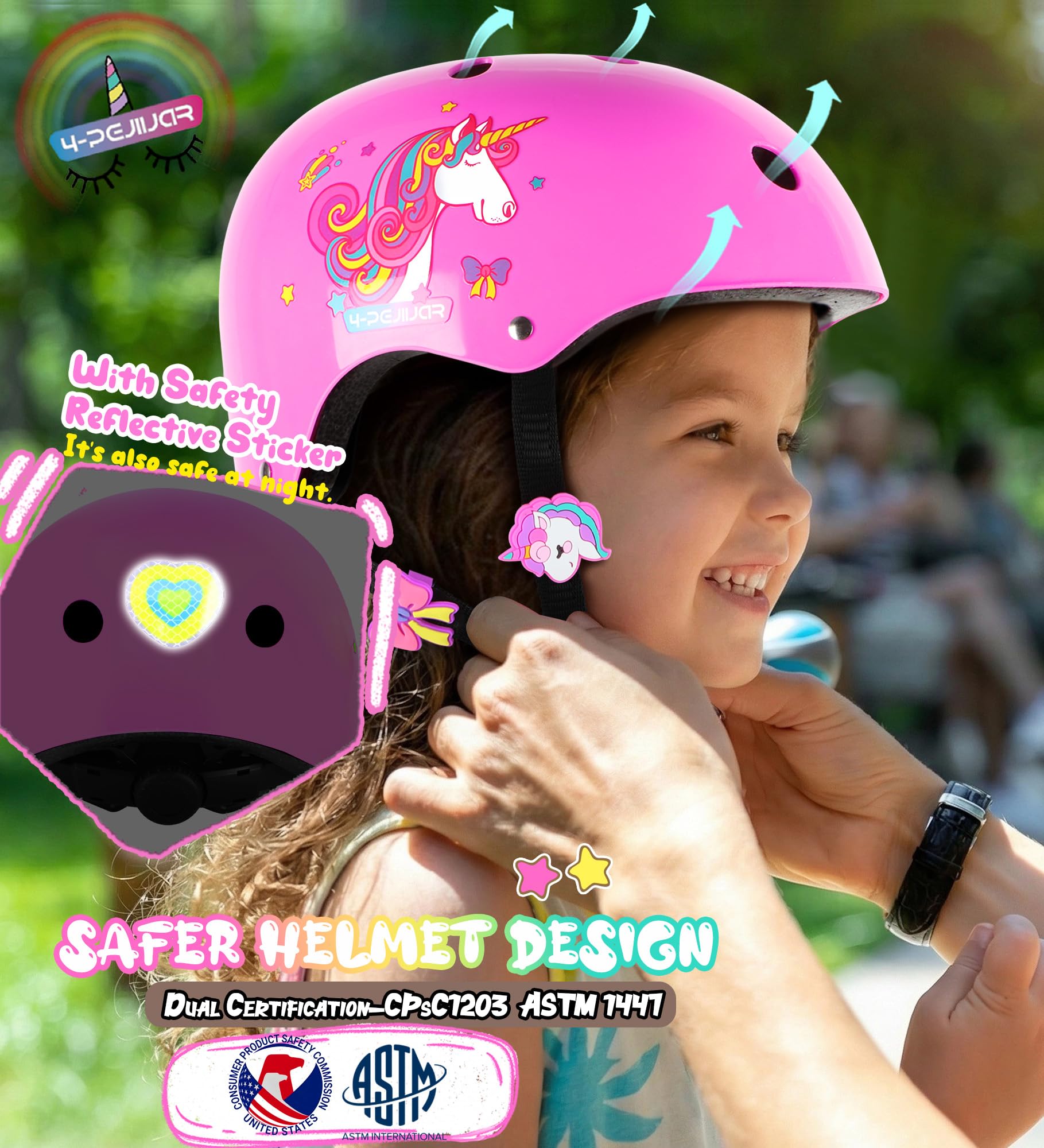 Licorne Protection Roller Enfant Fille Genouillères pour Enfants Equipement de Protection avec Sac de Transport pour Scooters Vélos Inline Skates Skateboard