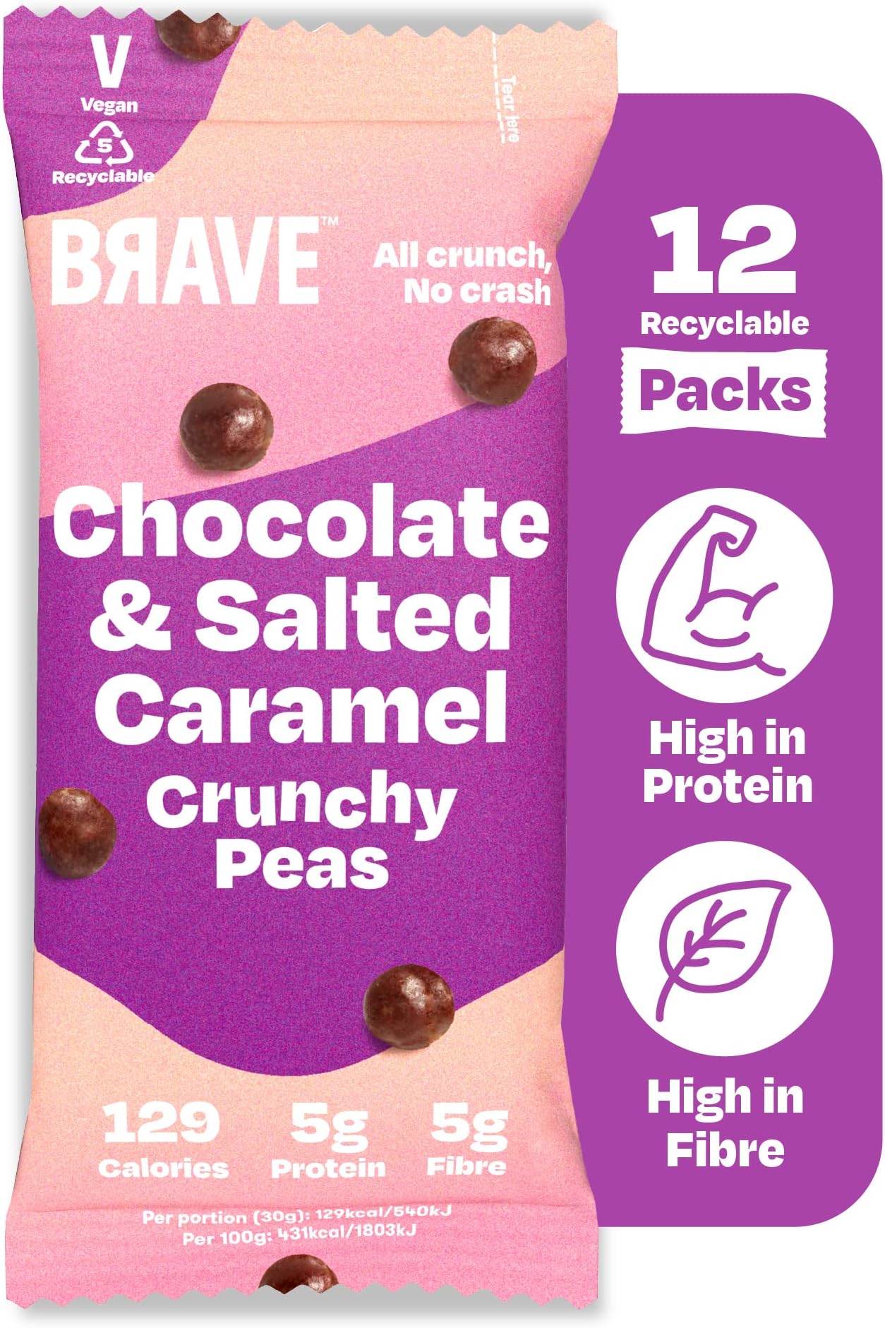 – Roasted Peas: Healthy Snack, Low Calorie - Chocolate & Salted Caramel (12 x 30g Packs)
