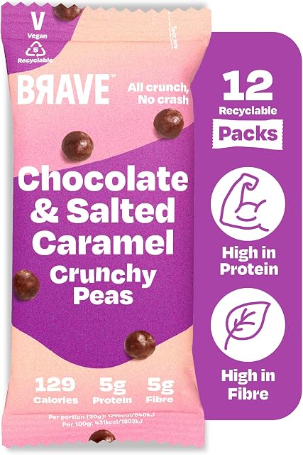 BRAVE Roasted Peas - Delicious Healthy Snacks - Vegan - High in Plant Protein & Fibre - Low Calorie - Plant-Based, Dairy-Free (Chocolate & Salted Caramel)