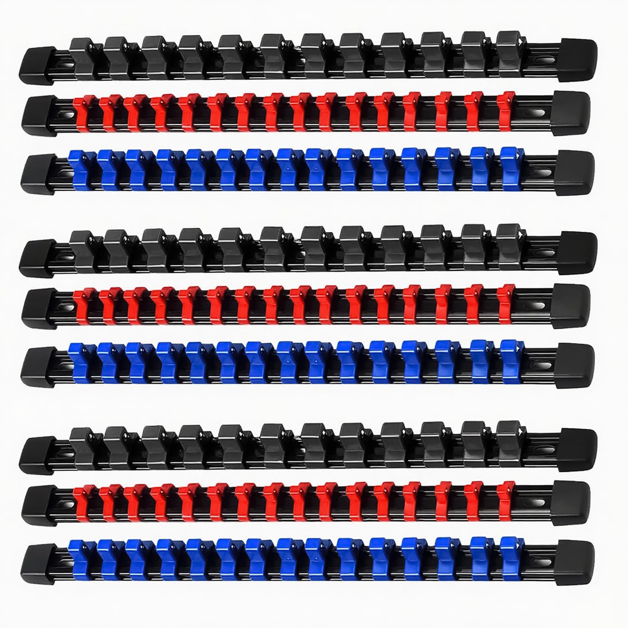 Soportes para Llaves de Vaso: 9 Piezas Organizador Llaves de Vaso con 129 Clips para Vasos de 6.3 mm (1/4"), 10 mm (3/8"), 12.5 mm (1/2") en Pulgadas Métricas