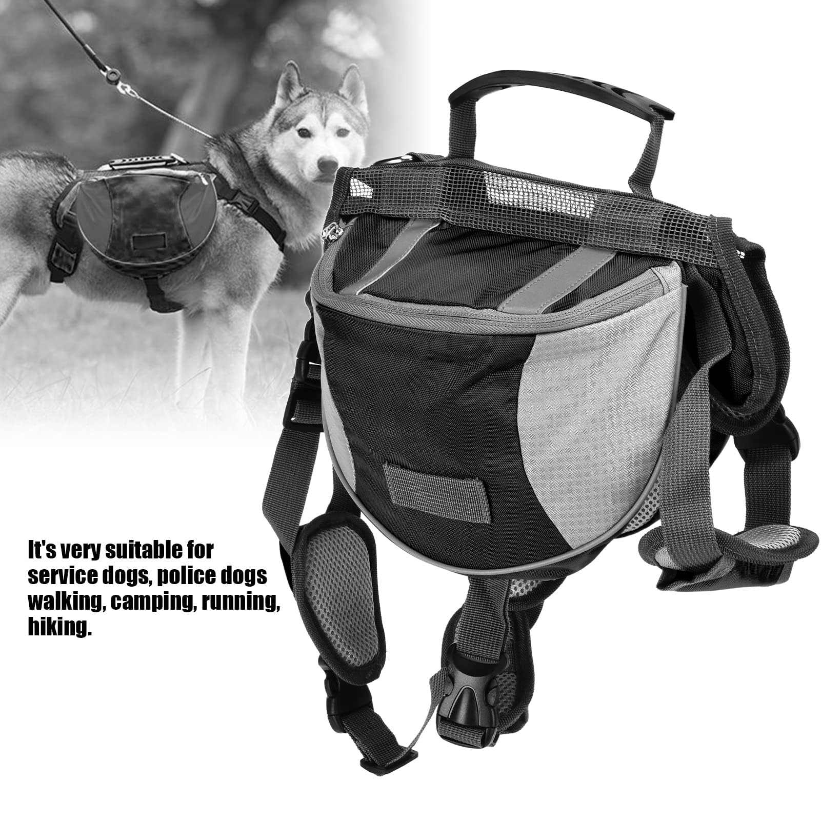 Zaino Per Cani Ioensy – Imbracatura Da Trekking Per Taglia Media E Grande, Grigio, Con Tasche E Fibbia Regolabile
