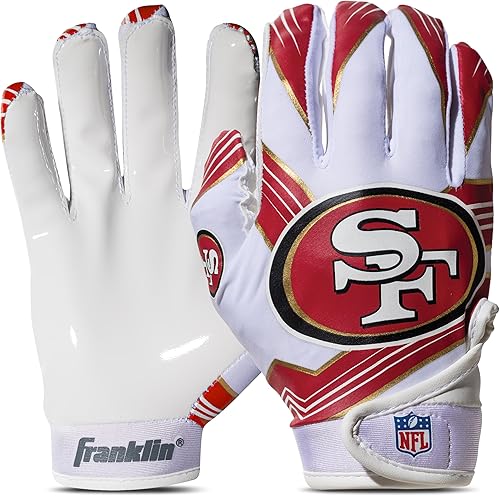 Franklin Sports - Guantes de receptor de fútbol americano juvenil con logos de equipos de la NFL, palma de silicona, todos los tamaños juveniles,