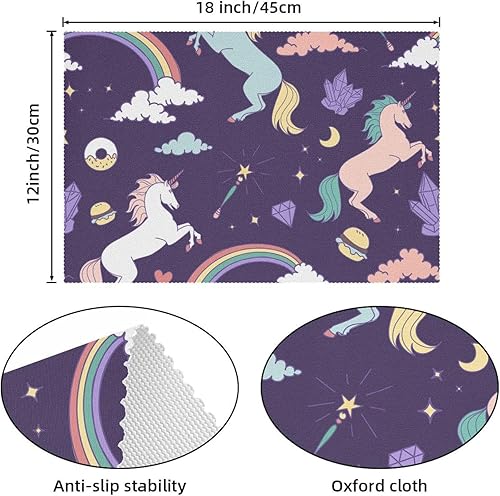 Miniatura 4 de Myth Unicorns Rainbow Cloud Magic Placemats Heat Resistant Washable Oxford Cloth Table Mats Set of 4 Home Kitchen Decoration, Easy to Clean