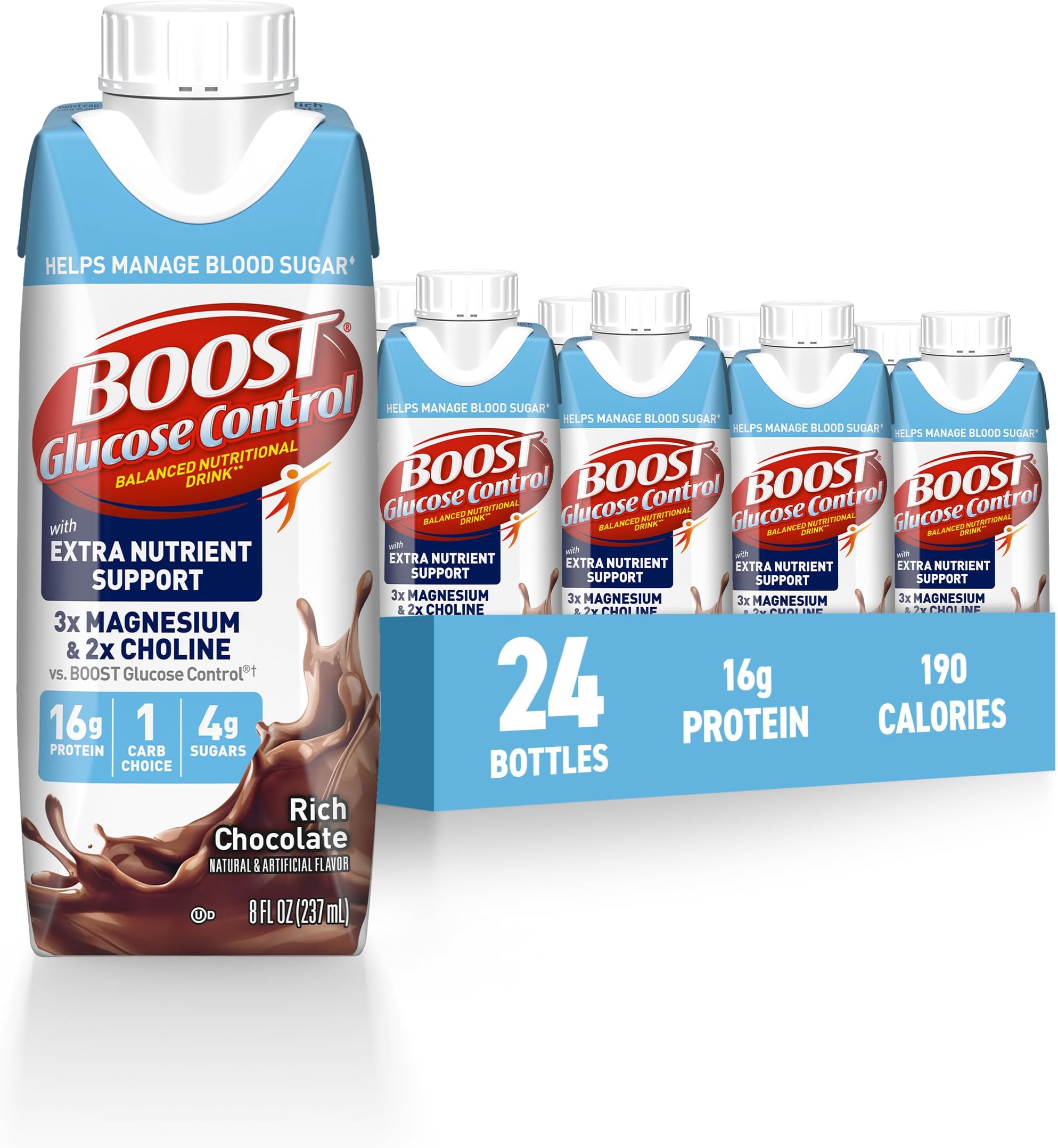 Glucose Control Ready to Drink Nutritional Drinks with Extra Nutrient Support Drink, Rich Chocolate, 8 Fl Oz, Pack of 24
