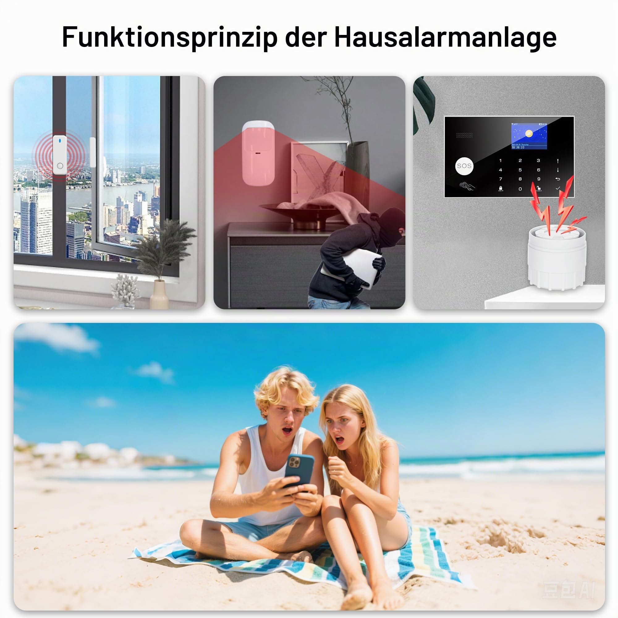 Alarmanlage, kabellos, WLAN, 20 Stück, GSM 4G, Sicherheitssystem, Einbrecher 120 DB, Kits für Zuhause, kompatibel mit Alexa, Google Assistant (G30-4G)