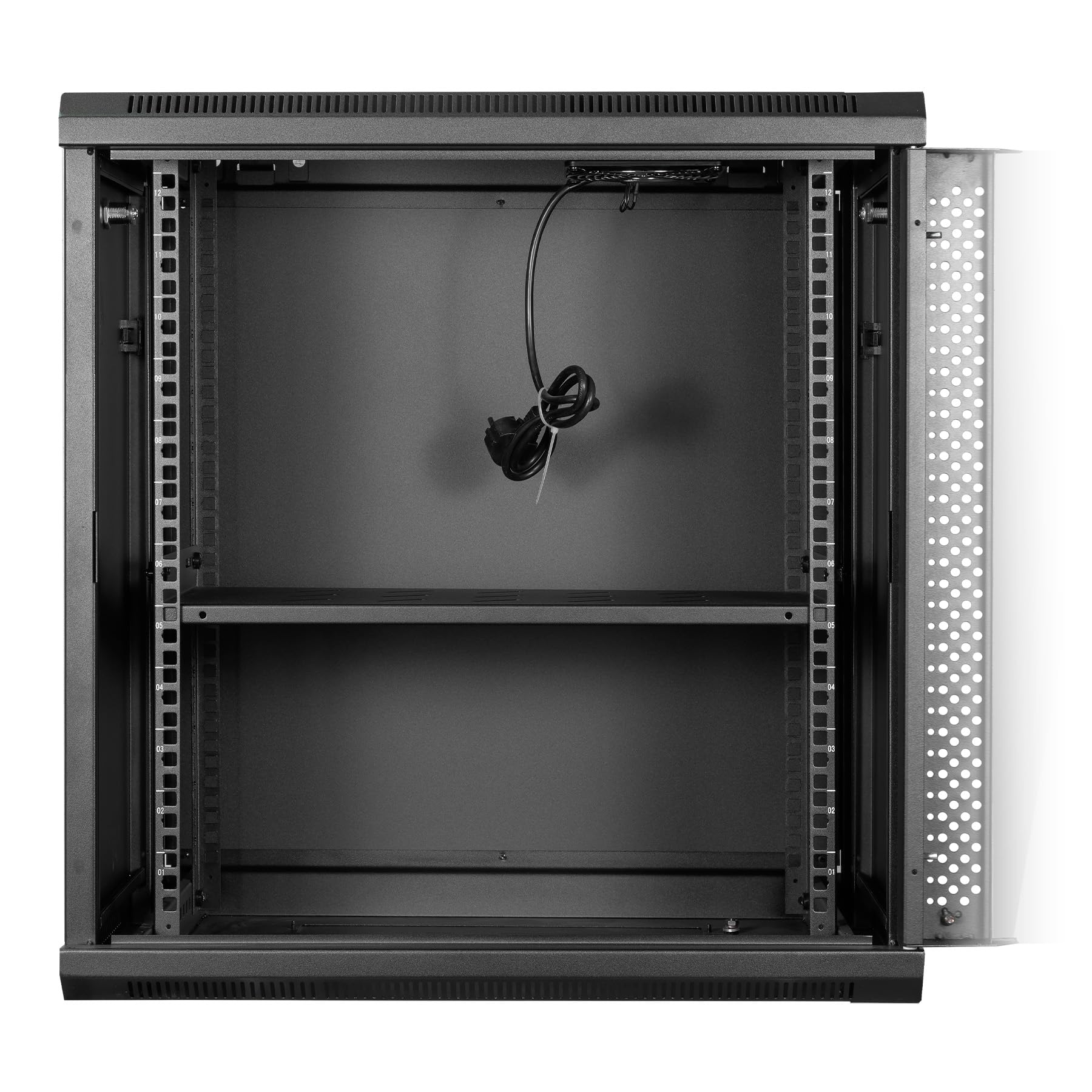 Aiten Data Armario Rack Mural 19" 12U Medidas 600 x 450 x 620 mm Montado con Accesorios: 1 Bandeja Fija, 1 Ventilador de Techo de 120 mm, Tornillos y Llaves