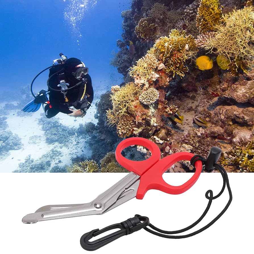 Keenso JD-918 420 Diving Scissors Stainless Steel Diving Scissors Underwater Escape Rope Fishing Net Scissors
