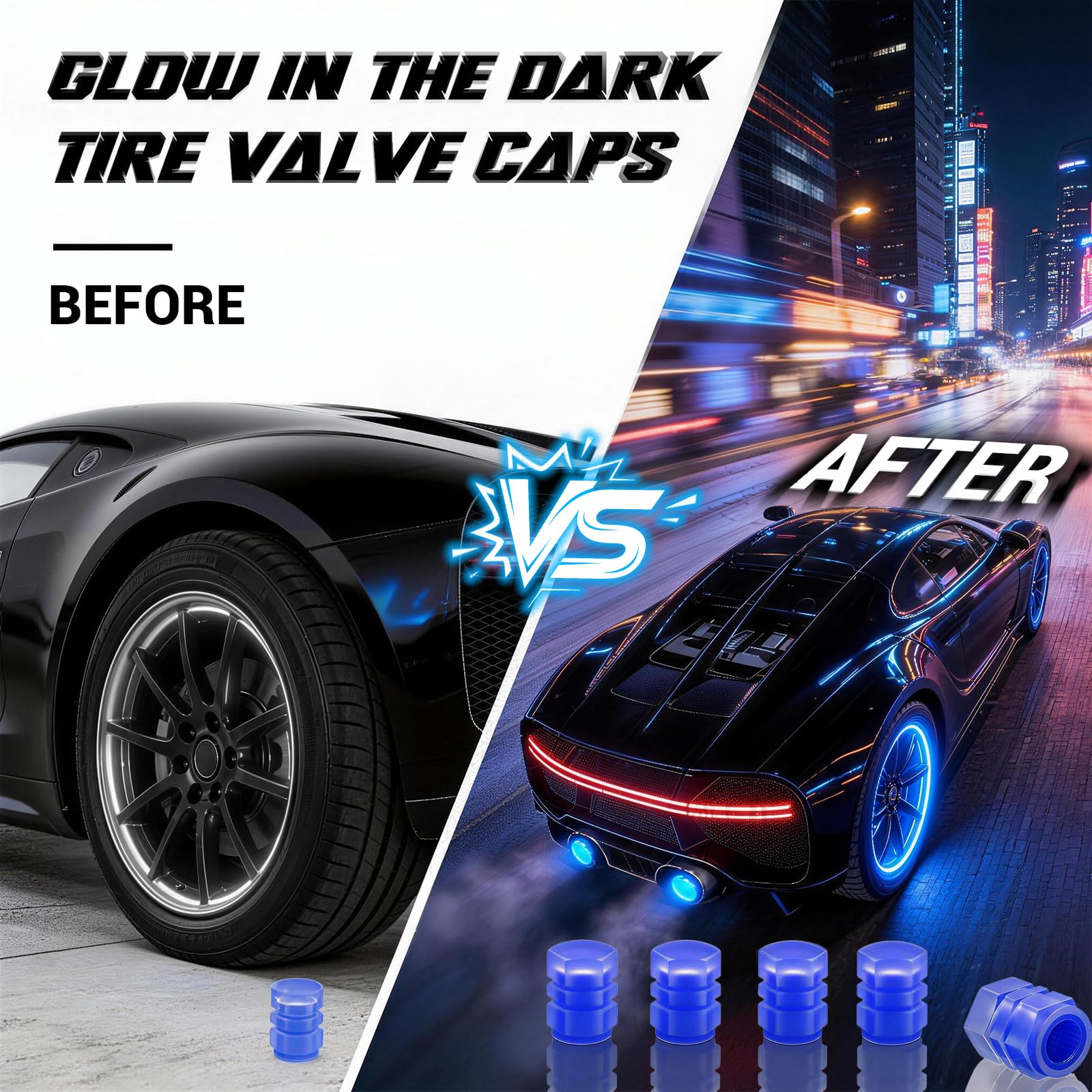 20Pcs Glow in The Dark Tire Valve Caps, Fluorescent Tire Valve Caps for Cool Car Decorations, Universal Luminous Car Tire Valve Caps Fits Car Truck SUV Motorcycle Bicycle (Five-Colors-20pcs) — view 5