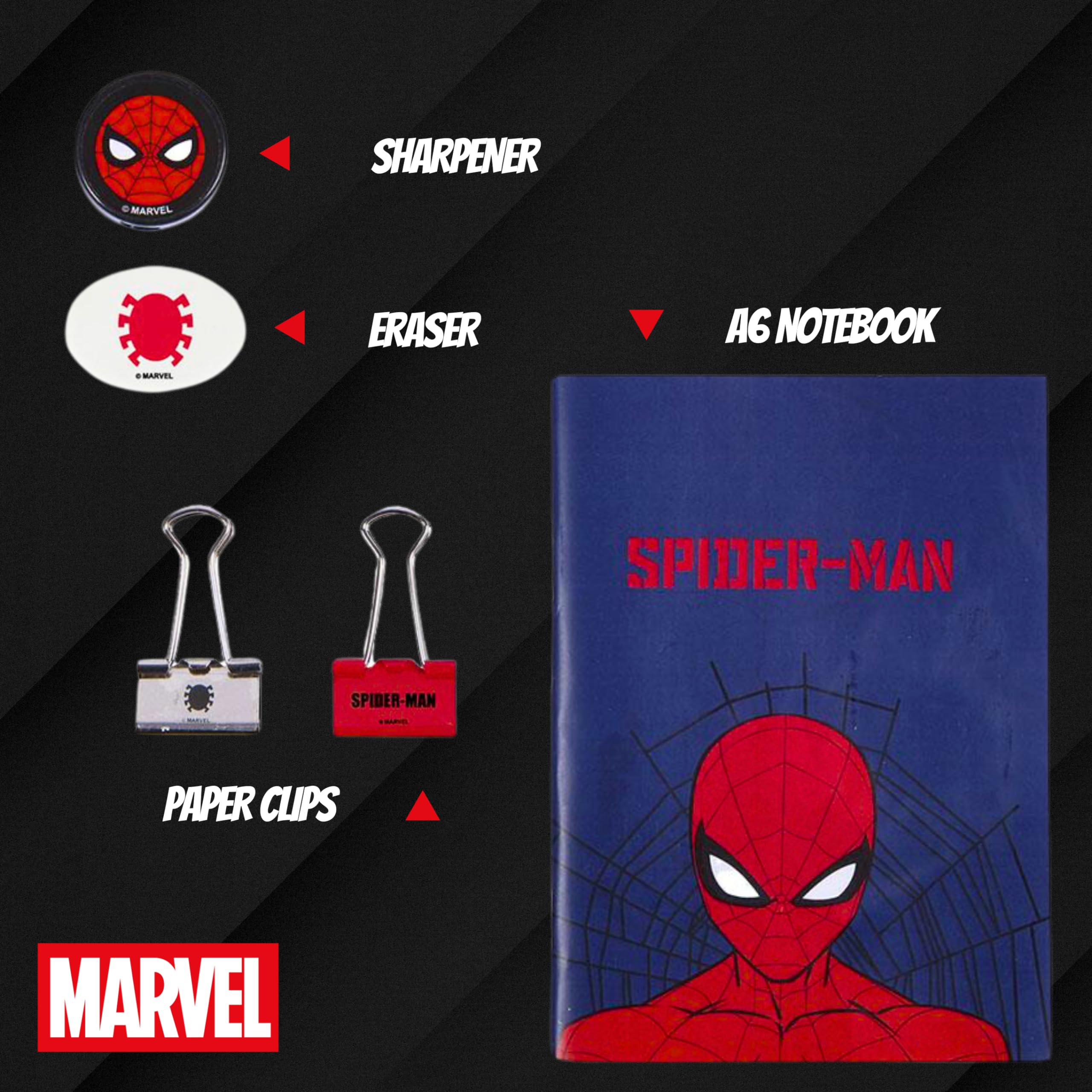 Set Cancelleria Spiderman Per Scuola - 5 Pezzi Con Quaderno, Matita, Gomma E Accessori Marvel - Foto 10
