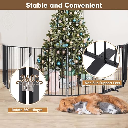 Miniatura 5 de Puertas de metal independientes para perros con puerta, extra anchas de 24 pulgadas, 32 pulgadas de altura, valla plegable para interiores y