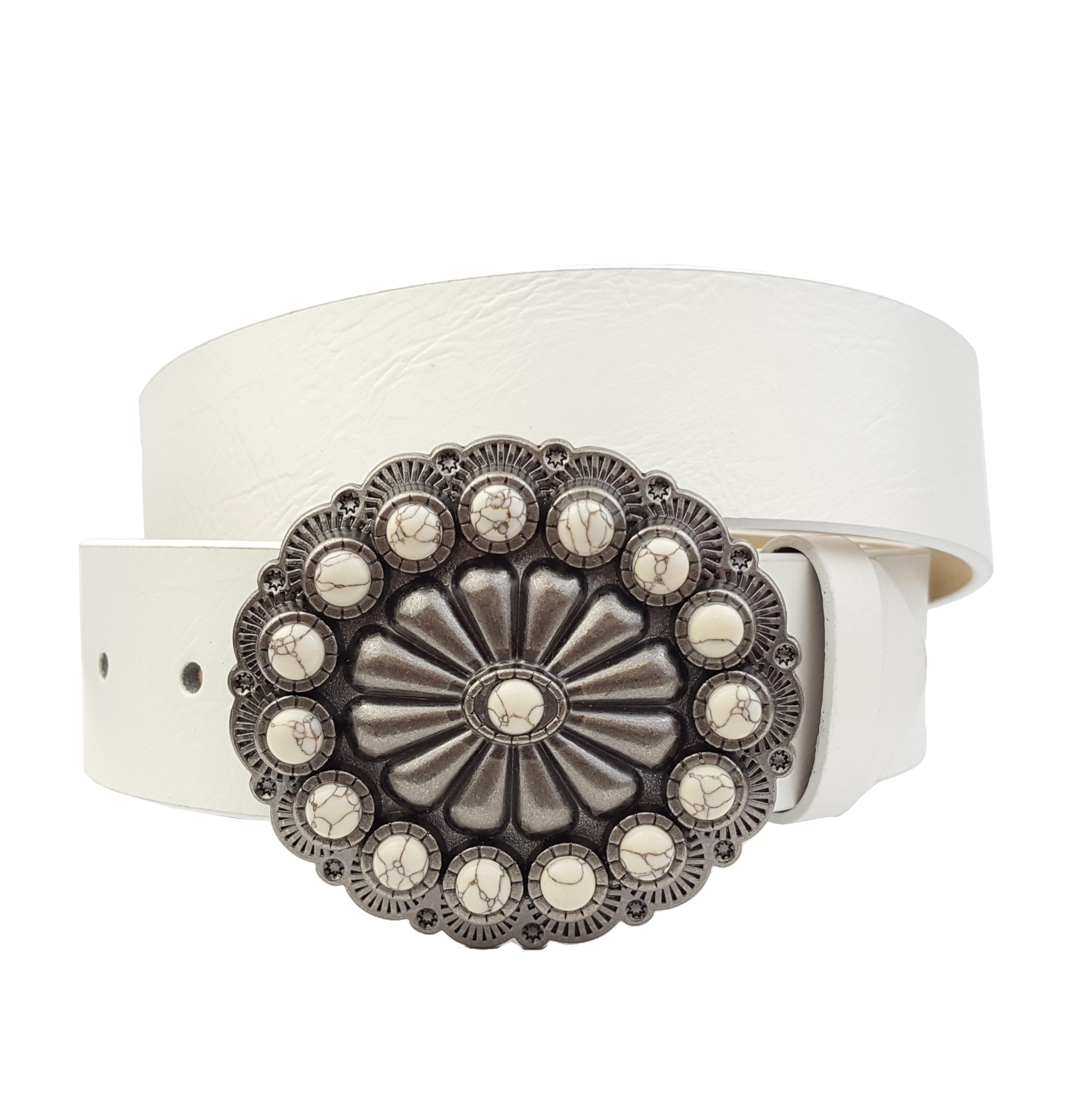 Axesoria Western Bone-Stone Floral buckle Belt White L