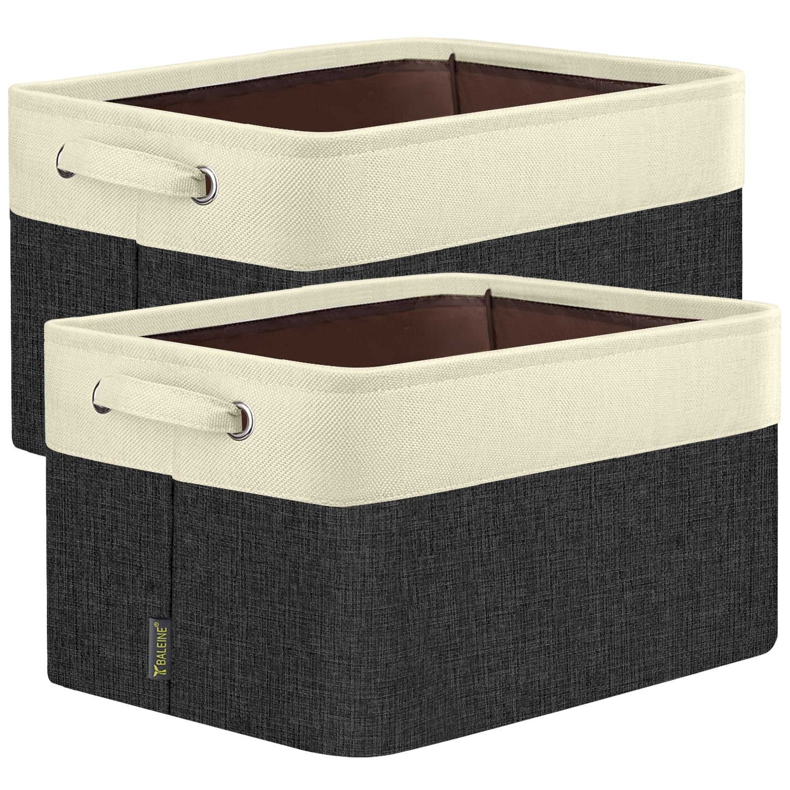 BALEINE 2 Pack Fabric Closet Storage Bins for Shelves, Linen Closet Organizers and Storage, Decorative Baskets for Organizing, Shelf, Clothes, Home, Office (Black, 12"x8"x8")