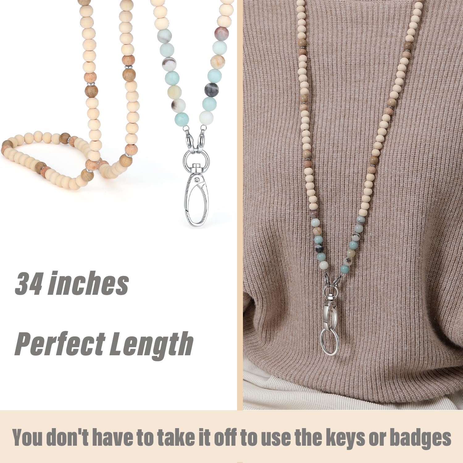 SAM & LORI Lanyards for Id Badges for Women Cute Teacher Lanyard Cruise Lanyard for Ship Cards Beaded Teacher Lanyards for Id Badges and Keys Neck Lanyard Beaded Keychain Lanyard Personalized String - Image 4