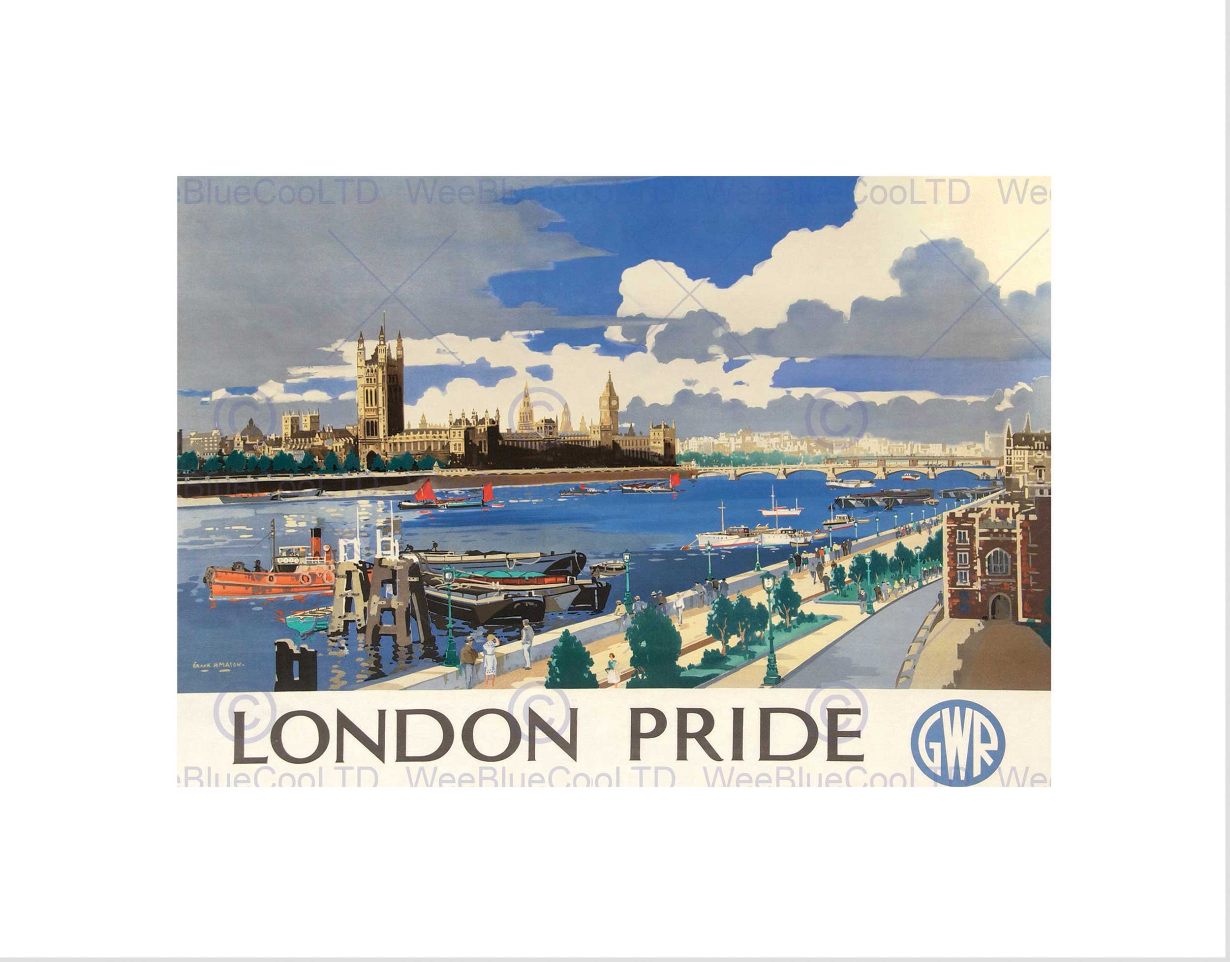 Wee Blue Coo Travel London Pride Westminster Abbey Thames River Wall Art Print